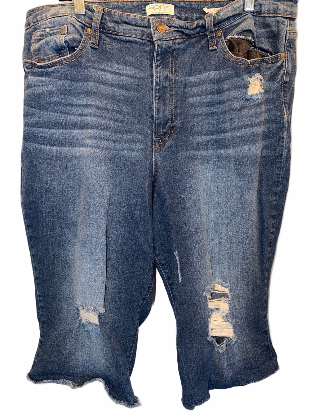 Sofia Vergara, Distressed Cut-Off Jean Shorts, Ruff Cut Hem, SZ 22, (T1-371)